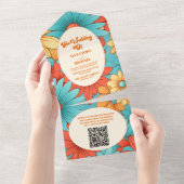 Invitation Tout En Un QR Code Boho Retro Floral Mariage (Déchirure)