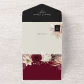 Invitation Tout En Un QR Code Bourgogne Black Floral Mariage (Dehors)