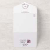 Invitation Tout En Un QR Code Bourgogne Mariage de monogramme de crête f (Dehors)