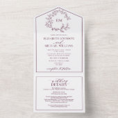 Invitation Tout En Un QR Code Bourgogne Mariage de monogramme de crête f (À l'intérieur)