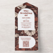 Invitation Tout En Un QR Code Bourgogne Mariage Fleur sauvage (À l'intérieur)