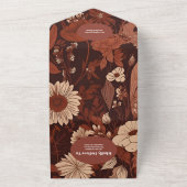 Invitation Tout En Un QR Code Bourgogne Mariage Fleur sauvage (Dehors)