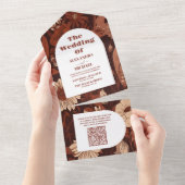 Invitation Tout En Un QR Code Bourgogne Mariage Fleur sauvage (Déchirure)