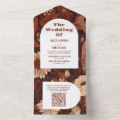 Invitation Tout En Un QR Code Bourgogne Mariage Fleur sauvage (À l'intérieur)