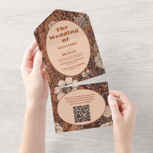 Invitation Tout En Un QR Code Burange Fleur sauvage Mariage (Déchirure)