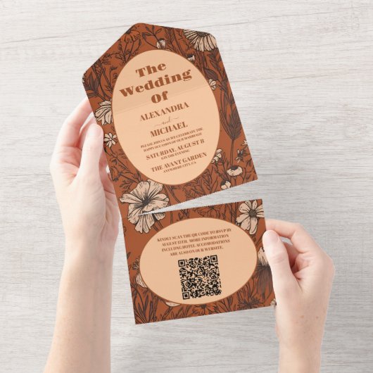 Invitation Tout En Un QR Code Burange Fleur sauvage Mariage (Déchirure)