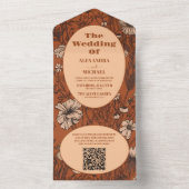 Invitation Tout En Un QR Code Burange Fleur sauvage Mariage (À l'intérieur)