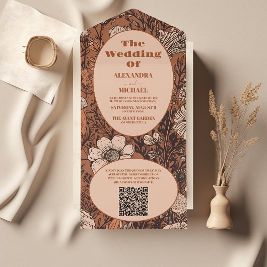 Invitation Tout En Un QR Code Burange Fleur sauvage Mariage