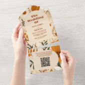 Invitation Tout En Un QR Code Burange Orange Aquarelle Fleurs sauvages W (Déchirure)