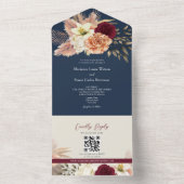 Invitation Tout En Un QR Code Burgundy Marine Floral Mariage (À l'intérieur)