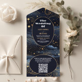 Invitation Tout En Un QR Code Celestial Midnight Blue Stars Moon Mariage