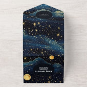 Invitation Tout En Un QR Code Celestial Midnight Blue Stars Moon Mariage (Dehors)