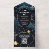 Invitation Tout En Un QR Code Celestial Midnight Blue Stars Moon Mariage (À l'intérieur)