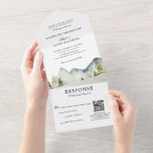Invitation Tout En Un Qr Code Classic Mountain Forest Mariage d'aquarell (Déchirure)