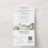 Invitation Tout En Un Qr Code Classic Mountain Forest Mariage d'aquarell (À l'intérieur)