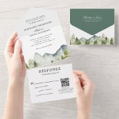 Invitation Tout En Un Qr Code Classic Mountain Forest Mariage d'aquarell