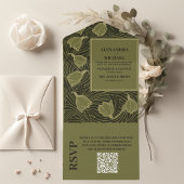 Invitation Tout En Un QR Code Classic Vert Art Nouveau Mariage