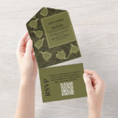 Invitation Tout En Un QR Code Classic Vert Art Nouveau Mariage (Déchirure)