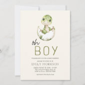Invitation Tout en un QR Code Dinosaur Baby Boy Douche (Devant)