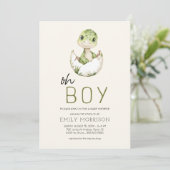 Invitation Tout en un QR Code Dinosaur Baby Boy Douche (Debout devant)
