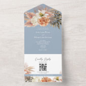Invitation Tout En Un QR Code Dusty Blue Floral Mariage (À l'intérieur)