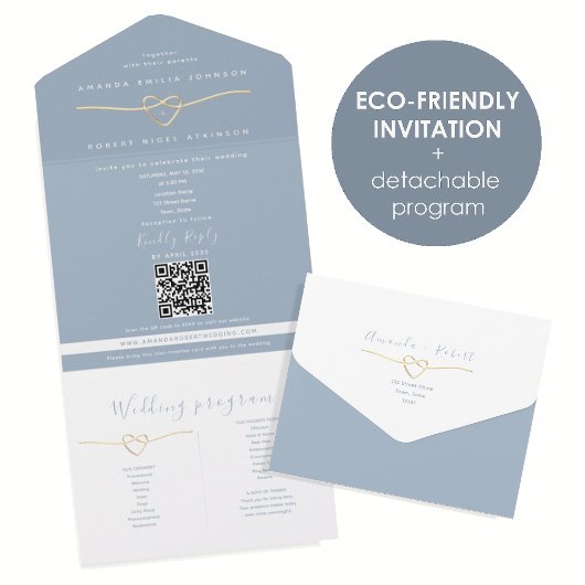 Invitation Tout En Un QR Code Dusty Blue Wedding
