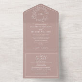 Invitation Tout En Un QR Code Dusty Rose Monogramme de poitrine feuillet (À l'intérieur)