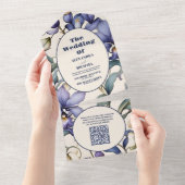 Invitation Tout En Un QR Code Elegant Aquarelle Bleu Floral Mariage (Déchirure)