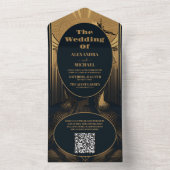 Invitation Tout En Un QR Code Elegant Art Déco Peacocks Mariage (À l'intérieur)