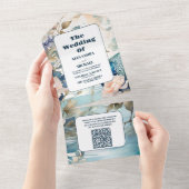 Invitation Tout En Un QR Code Elegant Floral Peacock Chinoiserie Mariage (Déchirure)