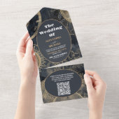 Invitation Tout En Un QR Code Elegant Mariage céleste d'or argent (Déchirure)
