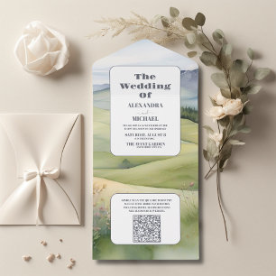 Invitation Tout En Un QR Code Elegant Mountain Meadow Mariage