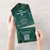 Invitation Tout En Un QR Code Emerald Green Gold CelestiMariage (Déchirure)