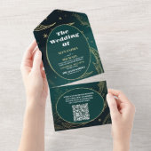 Invitation Tout En Un QR Code Emerald Green Gold CelestiMariage (Déchirure)