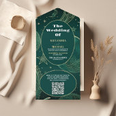 Invitation Tout En Un QR Code Emerald Green Gold CelestiMariage