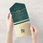 Invitation Tout En Un QR Code Emerald Green Gold Mariage (Déchirure)