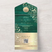 Invitation Tout En Un QR Code Emerald Rustic Gold Lights Wedding (À l'intérieur)