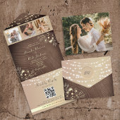 Invitation Tout En Un QR Code et photos Rustic String Lights Mariage