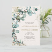 Invitation Tout en un QR Code Eucalyptus Mariage Parties scin (Debout devant)