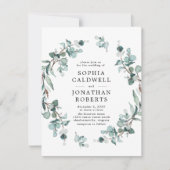 Invitation Tout en un QR Code Eucalyptus Mariage vert (Devant)