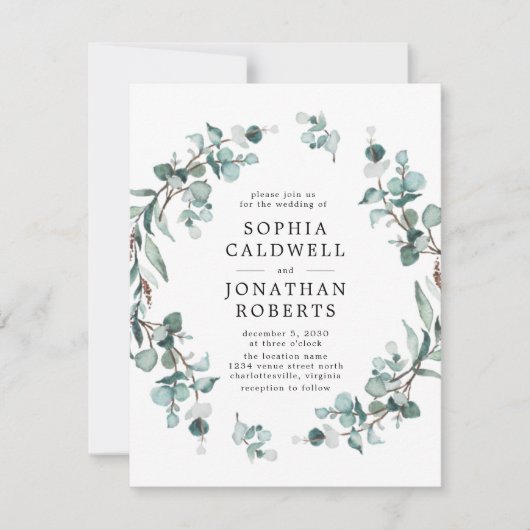 Invitation Tout en un QR Code Eucalyptus Mariage vert (Devant)