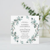 Invitation Tout en un QR Code Eucalyptus Mariage vert (Debout devant)