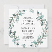 Invitation Tout en un QR Code Eucalyptus Mariage vert (Devant)