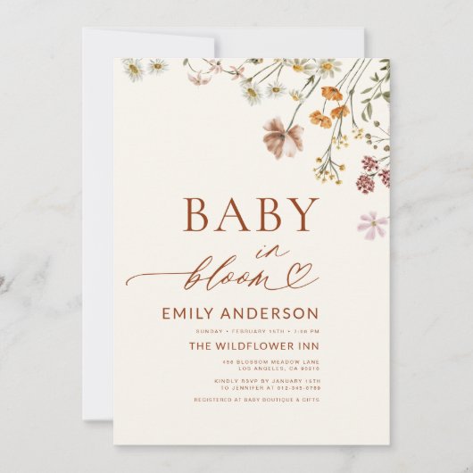 Invitation Tout en un QR Code Fleur sauvage Baby in Bloom Dou (Devant)