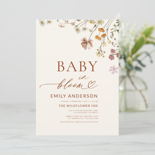 Invitation Tout en un QR Code Fleur sauvage Baby in Bloom Dou (Debout devant)