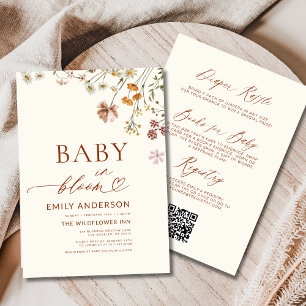 Invitation Tout en un QR Code Fleur sauvage Baby in Bloom Dou