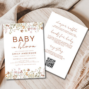 Invitation Tout en un QR Code Fleur sauvage Baby in Bloom Dou