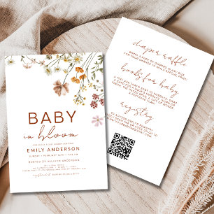 Invitation Tout en un QR Code Fleur sauvage Baby in Bloom Dou