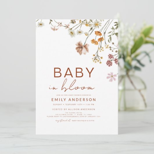 Invitation Tout en un QR Code Fleur sauvage Baby in Bloom Dou (Debout devant)