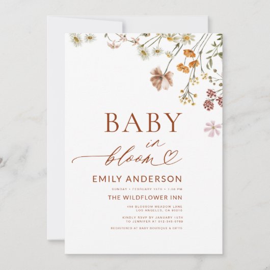 Invitation Tout en un QR Code Fleur sauvage Baby in Bloom Dou (Devant)